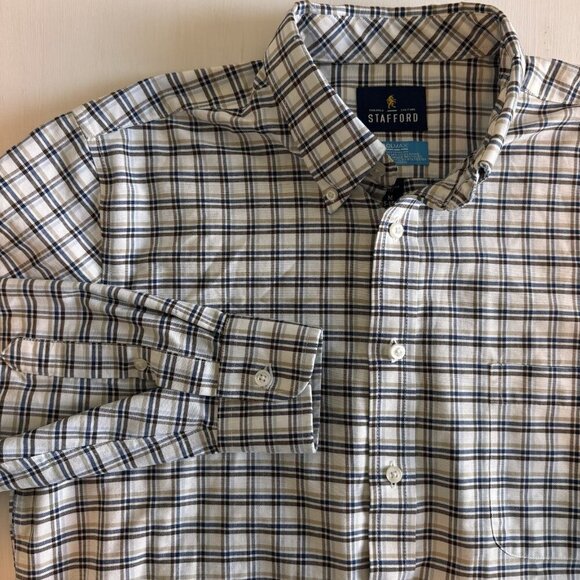 Stafford Coolmax Shirt Men’s Medium Regular Fit Long Sleeve Button Down Plaid - Picture 1 of 6